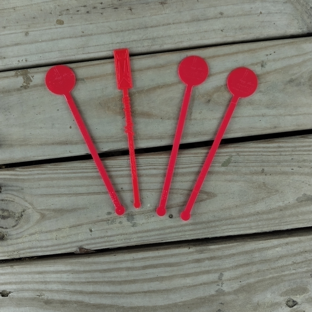 Lot of 4 Vintage Red Marriot Hotel Drink Stirrers Sizzle Sticks Motel Barware